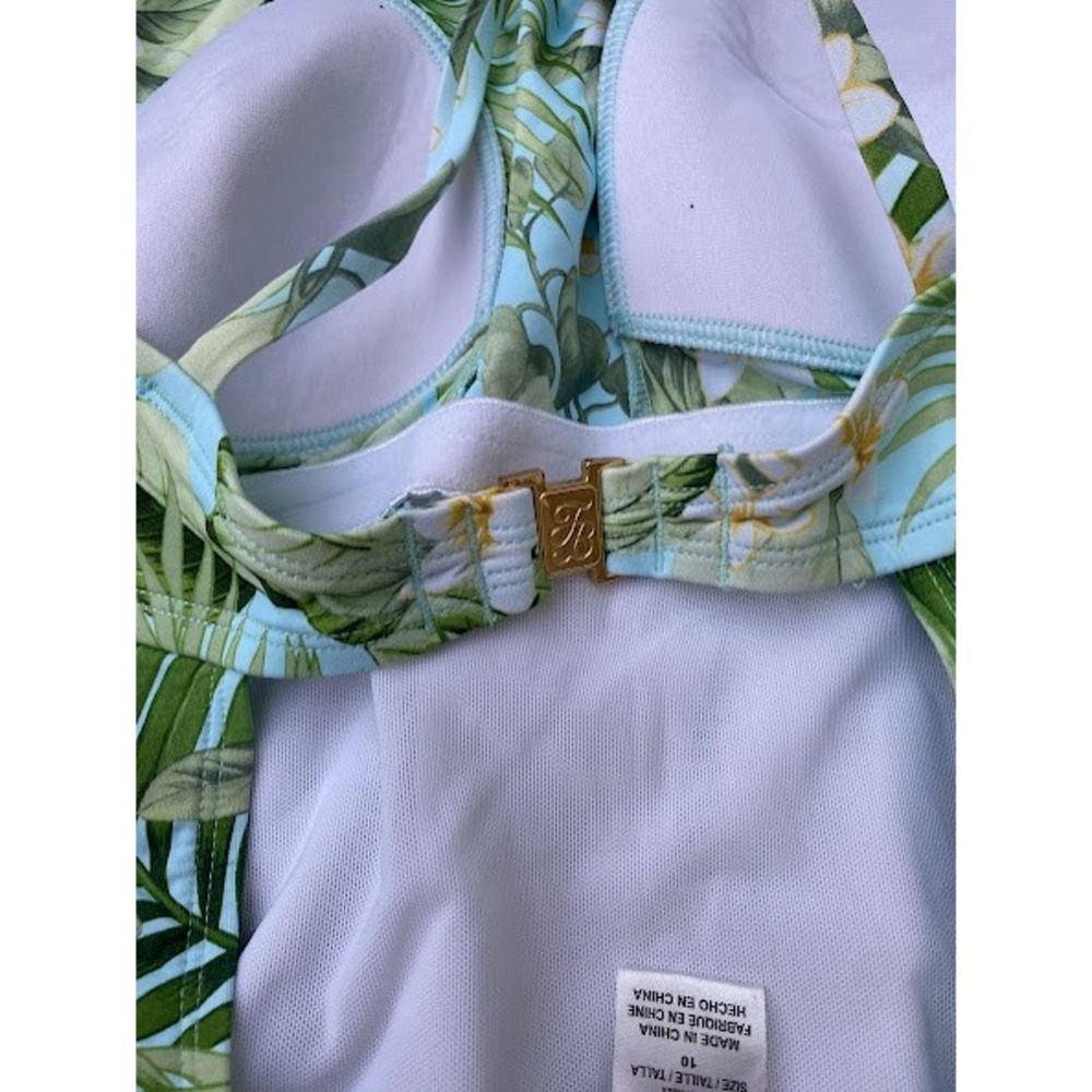 Tommy Bahama Womens Tropical Floral Palm Halter One Piece Swimsuit Blue Green 10 - Picture 7 of 9